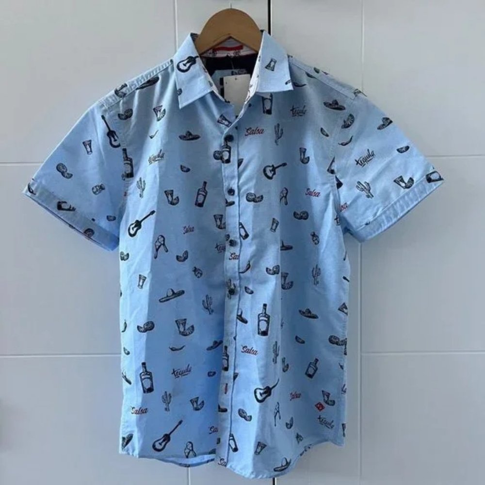 NWT Point Zero Black Label Semi Fit summer party s/s button down (Unisex S/M)